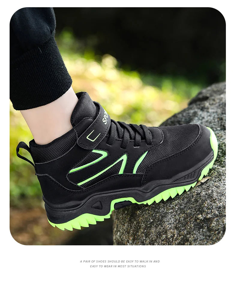 Children Casual Luminous Shoes For Boys Breathable Sneaker Winter Warm Plush Kids Hook&Loop Non-slipl Hiking Sports Shoes