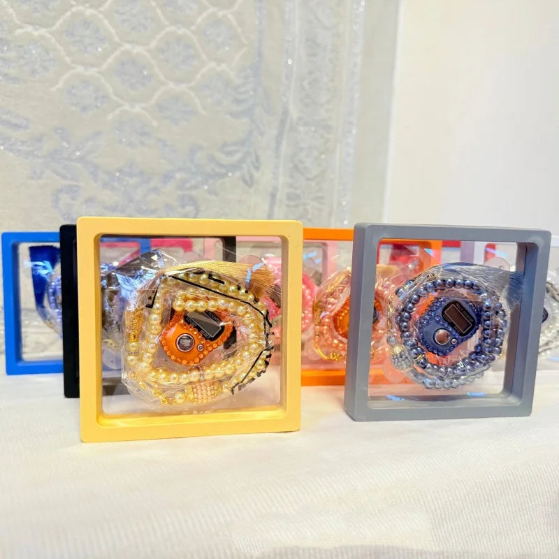 Colorful Muslim Prayer Beads Set with Islamic Finger Counter,Portable Finger Counter 99 Prayer Beads Bracelet 2 Pieces Gift Set