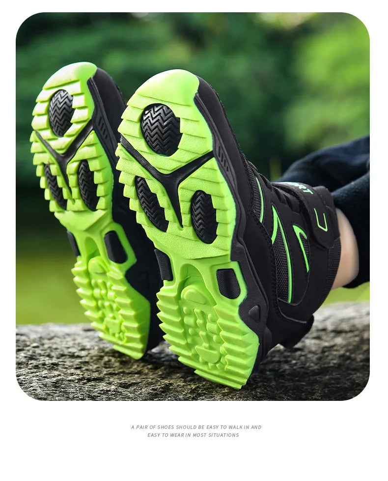 Children Casual Luminous Shoes For Boys Breathable Sneaker Winter Warm Plush Kids Hook&Loop Non-slipl Hiking Sports Shoes