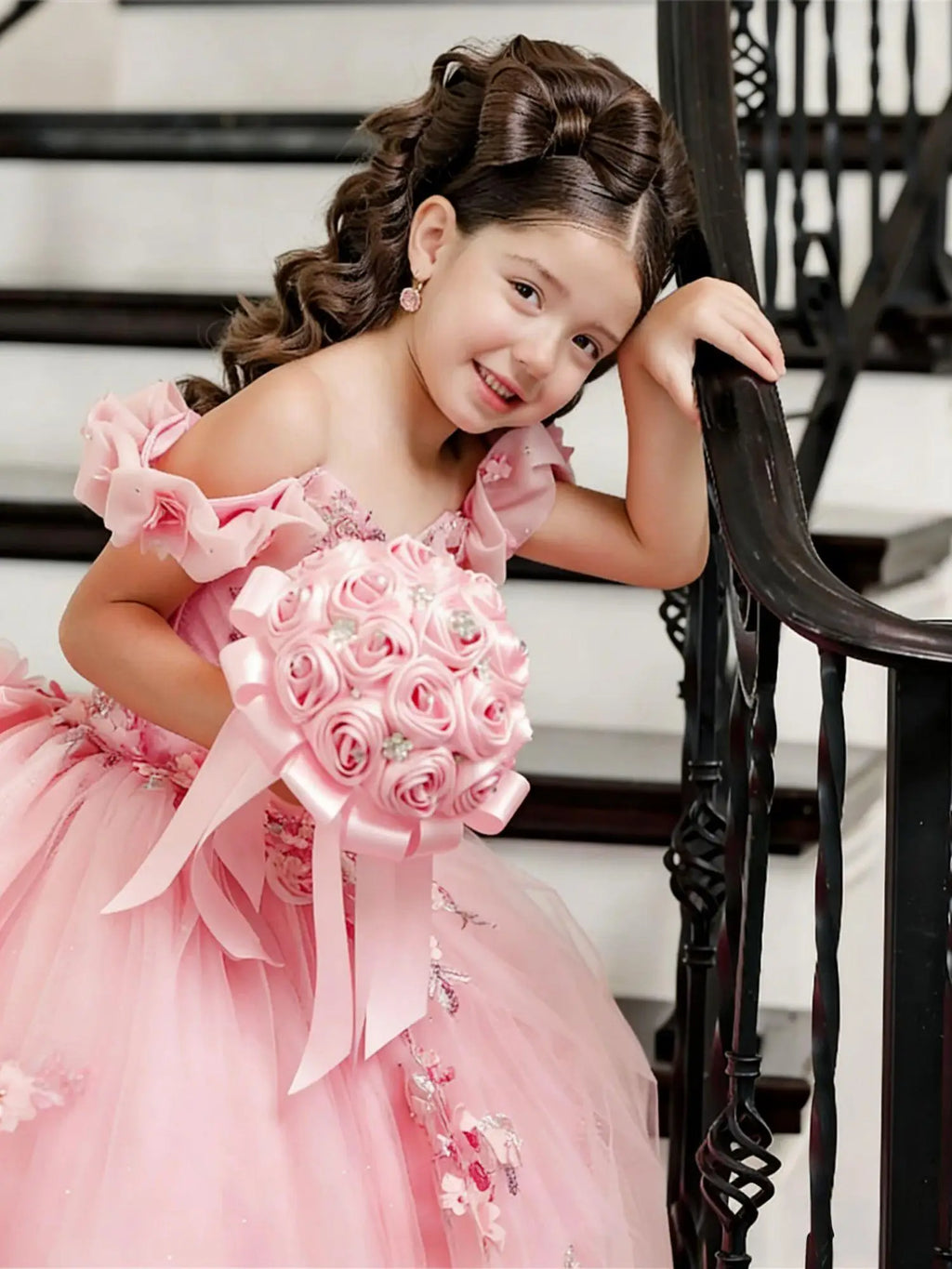 Girl Gown Flower Girl Dress for Wedding Off The Shoulder Applique Tulle Puffy Birthday Party First Communion Gowns Customized