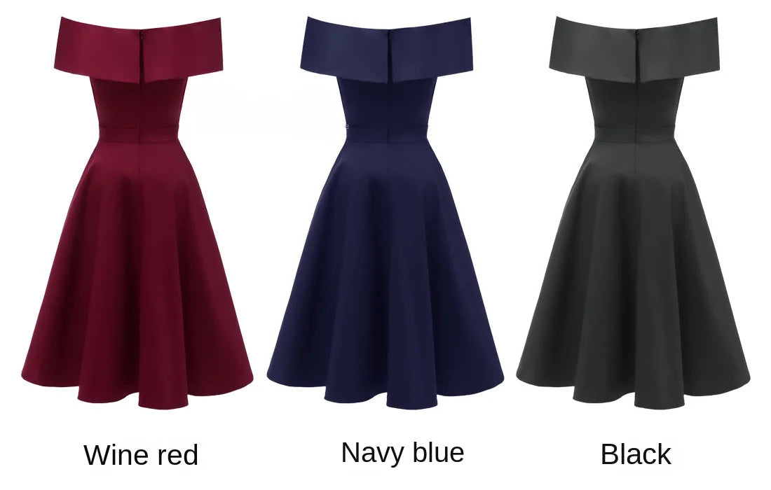 2024 New Vintage Women Summer Dresses Off Shoulder V-Neck Retro 50s 60s Elegant Dress Sexy Rockabilly Party Dress Midi Vestidos