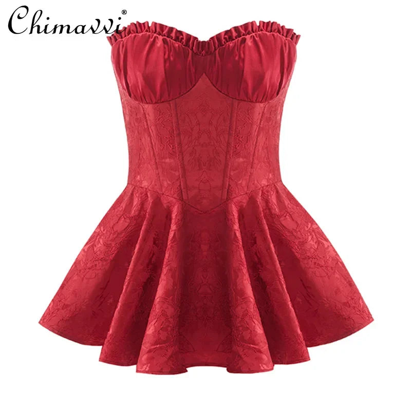 Sleeveless High Waist Off Shoulder Women's Short Dress Spring Summer Sexy Printed Lace Pullover A- Line Mini Dress for Party
