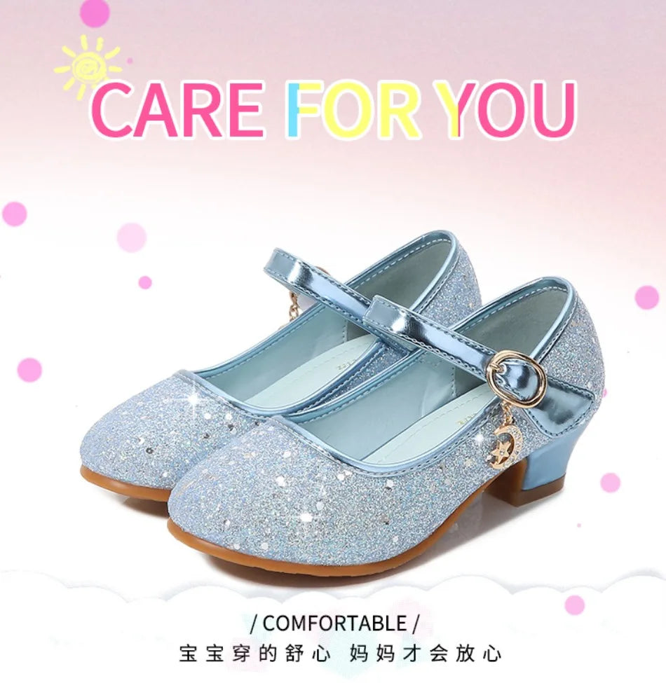 Children High Heels Fashionable Piano Runway Performance Shoes Girls' Leather Shoe Princess Shoes Sequined Single Shoes HSD09