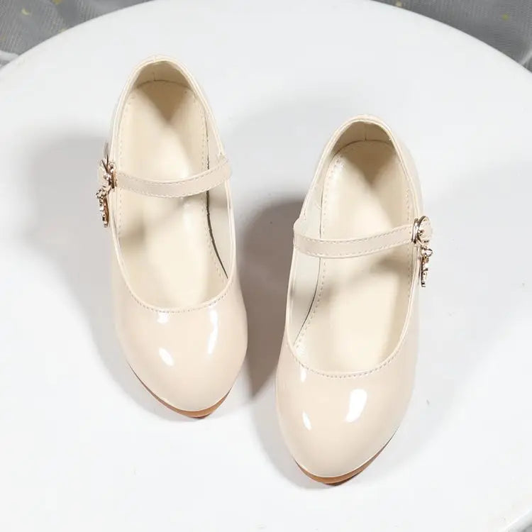 2024 New Four Seasons Girls High Heels Princess Performance Shoe for Students White Children Wedding Party Dnace Shoes Black Red