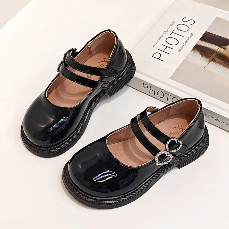 Girls Mary Jane Shoes Children's Double Heart Buckle Princess Shoes Lolita Style Kids Leather Shoes for Party Wedding Size 21-36