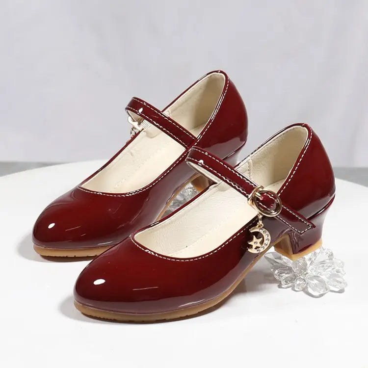 2024 New Four Seasons Girls High Heels Princess Performance Shoe for Students White Children Wedding Party Dnace Shoes Black Red