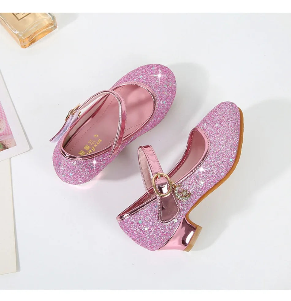 Children High Heels Fashionable Piano Runway Performance Shoes Girls' Leather Shoe Princess Shoes Sequined Single Shoes HSD09