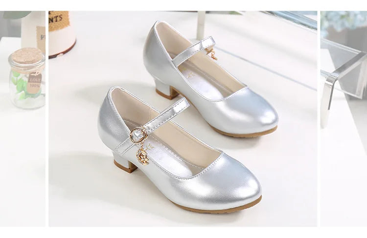 2024 New Four Seasons Girls High Heels Princess Performance Shoe for Students White Children Wedding Party Dnace Shoes Black Red