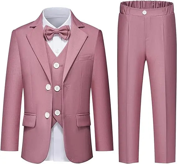 4 Pieces Pink Jacket Vest Pants Bowtie Children Skinny Dress Gentleman Kids Photograph Suit Boys Graduation Performance Costume