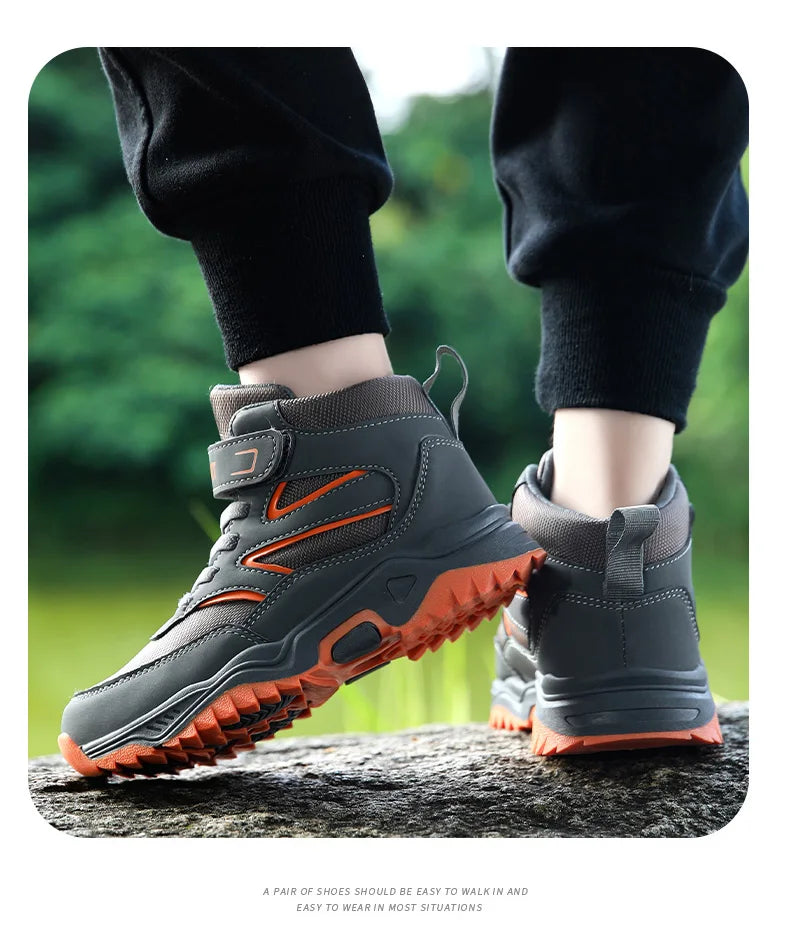 Children Casual Luminous Shoes For Boys Breathable Sneaker Winter Warm Plush Kids Hook&Loop Non-slipl Hiking Sports Shoes