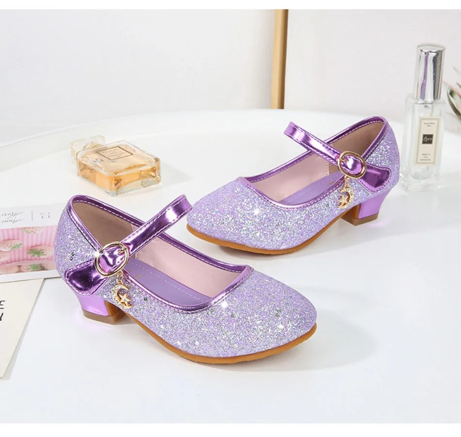 Children High Heels Fashionable Piano Runway Performance Shoes Girls' Leather Shoe Princess Shoes Sequined Single Shoes HSD09