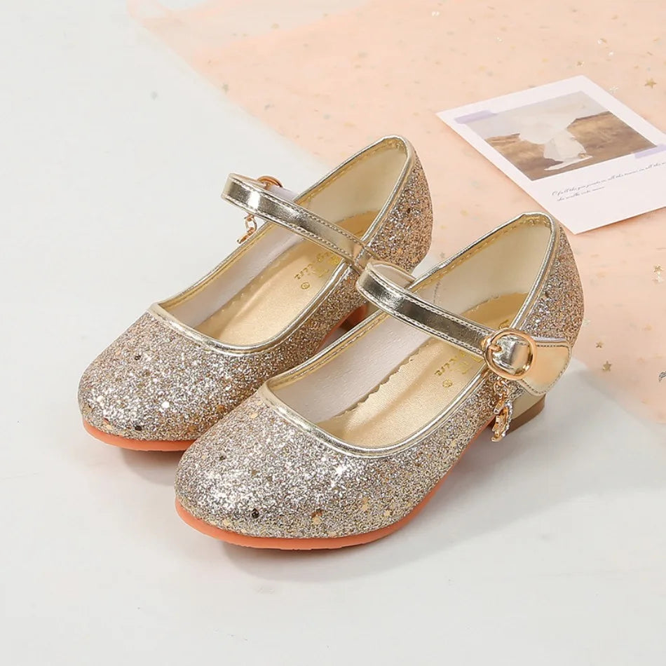 Children High Heels Fashionable Piano Runway Performance Shoes Girls' Leather Shoe Princess Shoes Sequined Single Shoes HSD09