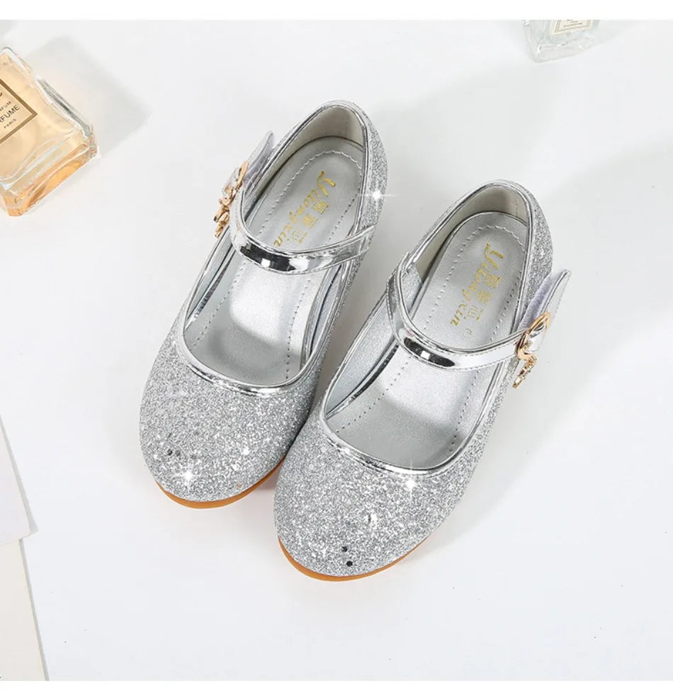 Children High Heels Fashionable Piano Runway Performance Shoes Girls' Leather Shoe Princess Shoes Sequined Single Shoes HSD09