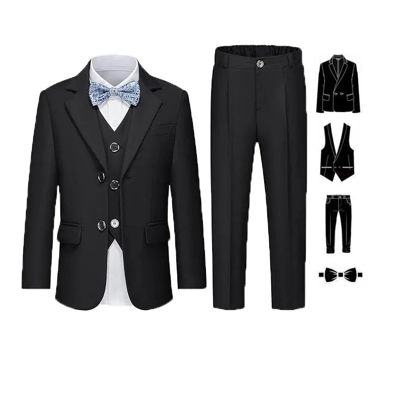 4 Pieces Pink Jacket Vest Pants Bowtie Children Skinny Dress Gentleman Kids Photograph Suit Boys Graduation Performance Costume