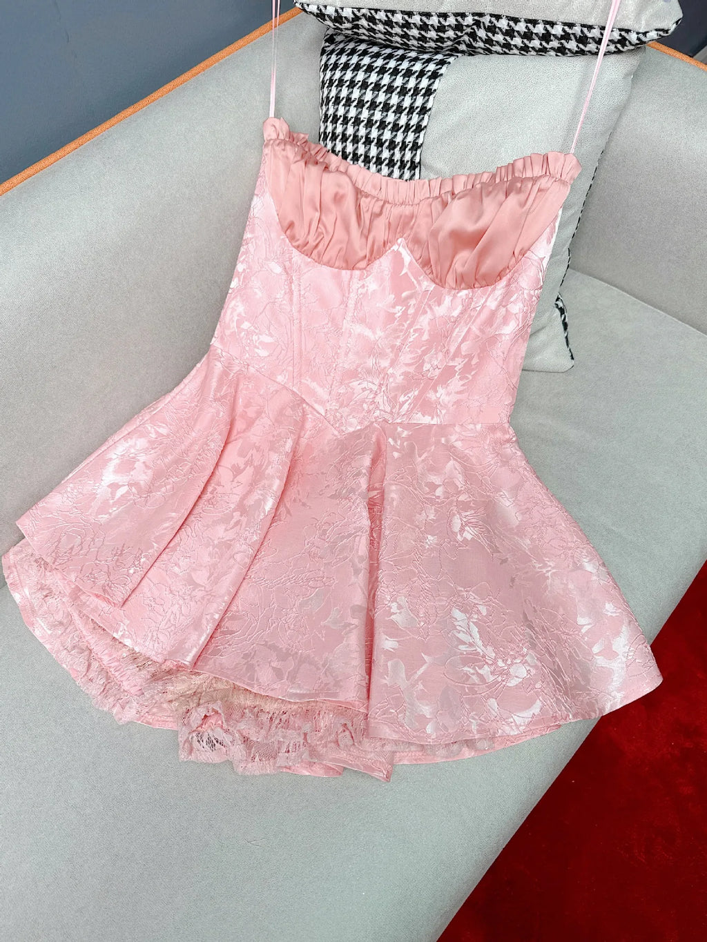 Sleeveless High Waist Off Shoulder Women's Short Dress Spring Summer Sexy Printed Lace Pullover A- Line Mini Dress for Party
