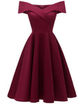2024 New Vintage Women Summer Dresses Off Shoulder V-Neck Retro 50s 60s Elegant Dress Sexy Rockabilly Party Dress Midi Vestidos