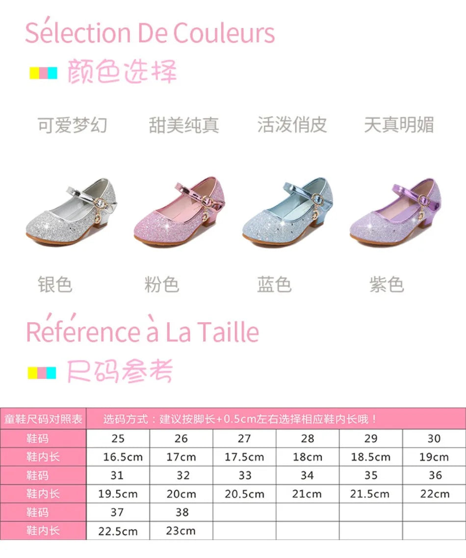 Children High Heels Fashionable Piano Runway Performance Shoes Girls' Leather Shoe Princess Shoes Sequined Single Shoes HSD09