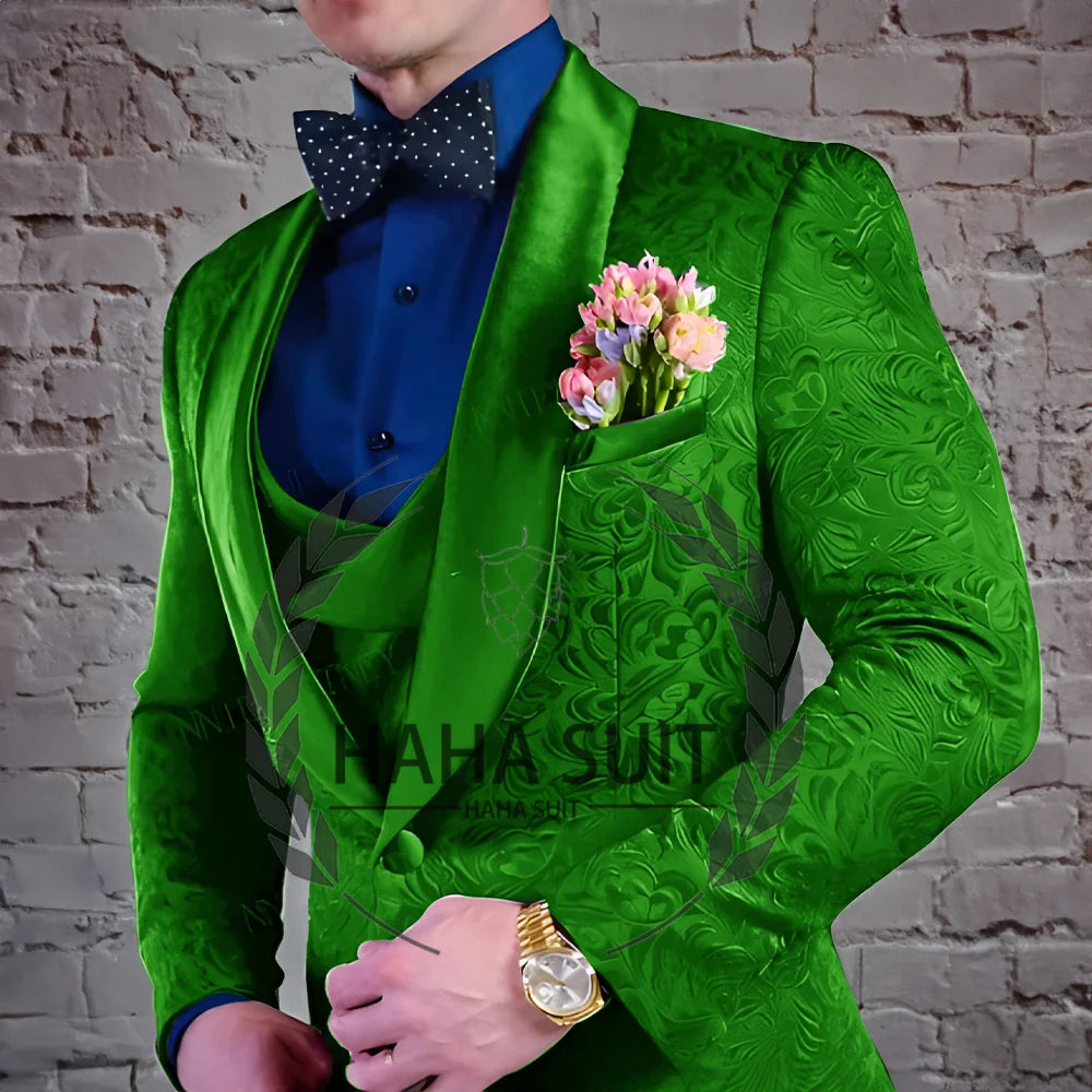 Men's Suit Jacquard Wedding Groom Suits Best Man Dinner Engagement Tuxedo Tailored Clothing