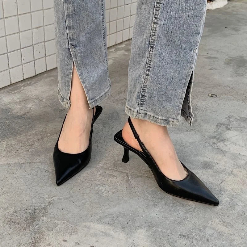 New Style Bailamos Women Sandals Pointed Toe Elegant Low-heel Shoes Summer Fashion Slingback Woman Mules Shoes Pumps Dress Shoes