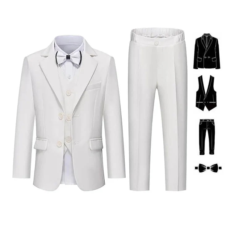 4 Pieces Pink Jacket Vest Pants Bowtie Children Skinny Dress Gentleman Kids Photograph Suit Boys Graduation Performance Costume