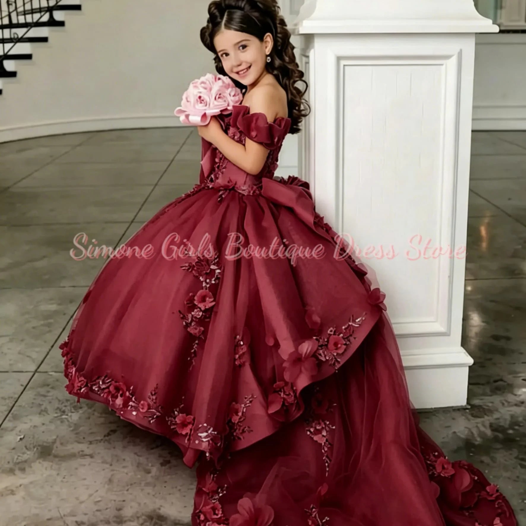 Girls Off Shoulder Tulle Birthday Gown – BloomNest