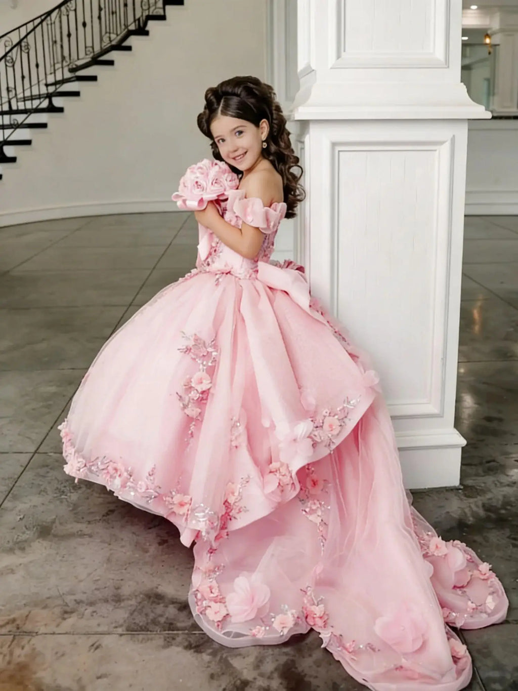 Girl Gown Flower Girl Dress for Wedding Off The Shoulder Applique Tulle Puffy Birthday Party First Communion Gowns Customized