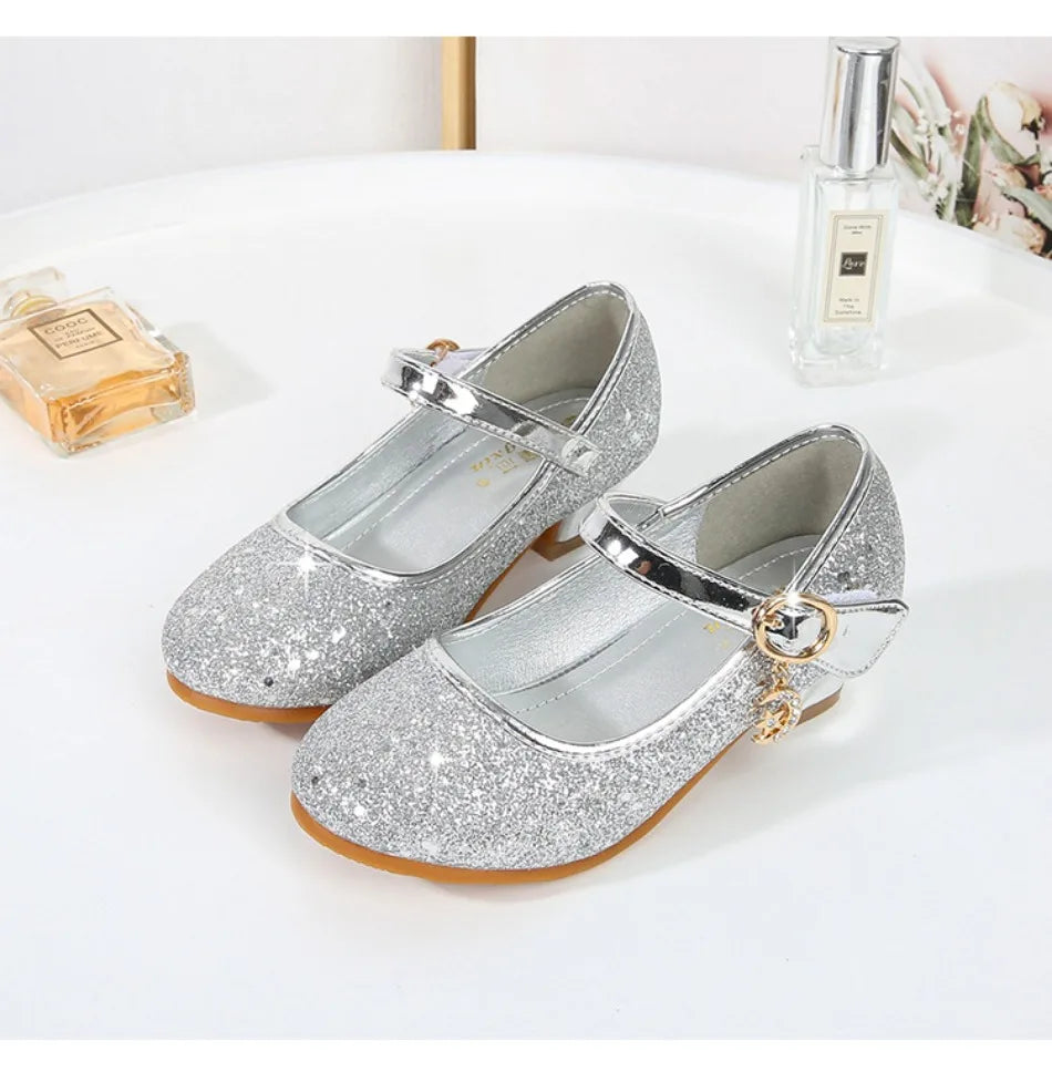 Children High Heels Fashionable Piano Runway Performance Shoes Girls' Leather Shoe Princess Shoes Sequined Single Shoes HSD09