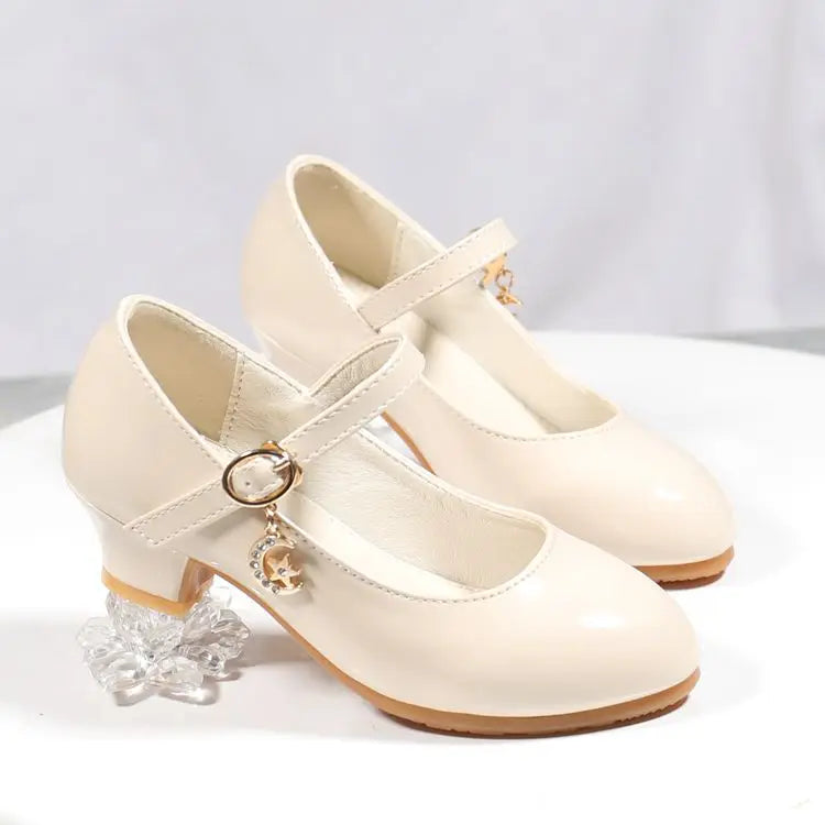 2024 New Four Seasons Girls High Heels Princess Performance Shoe for Students White Children Wedding Party Dnace Shoes Black Red