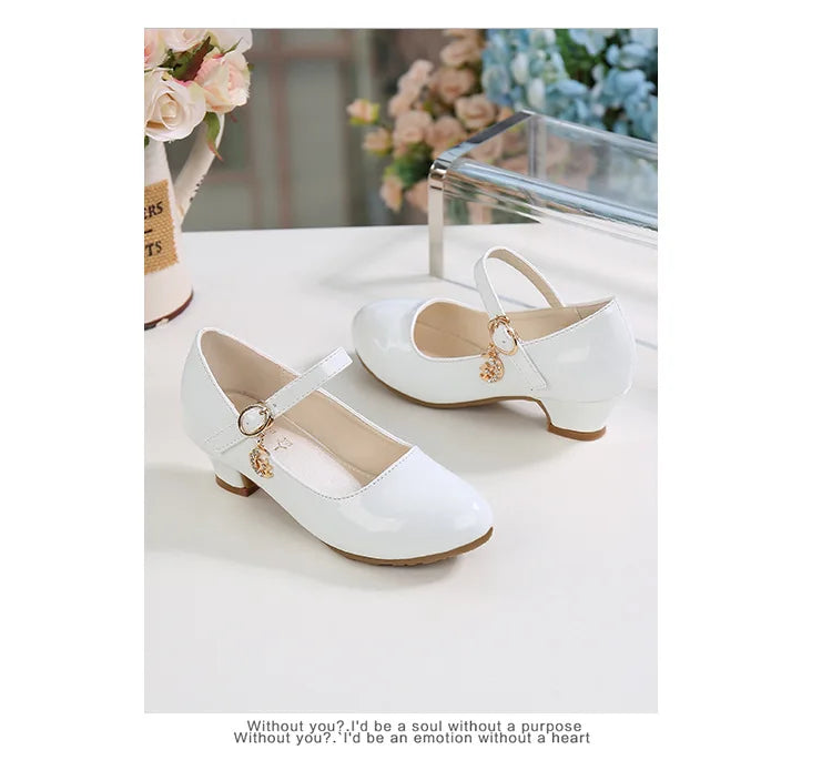 2024 New Four Seasons Girls High Heels Princess Performance Shoe for Students White Children Wedding Party Dnace Shoes Black Red