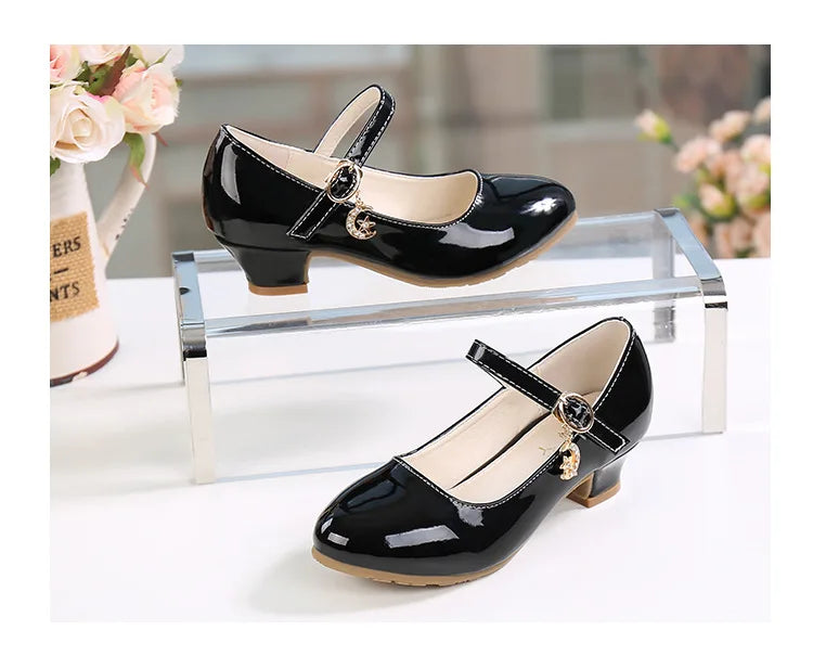 2024 New Four Seasons Girls High Heels Princess Performance Shoe for Students White Children Wedding Party Dnace Shoes Black Red