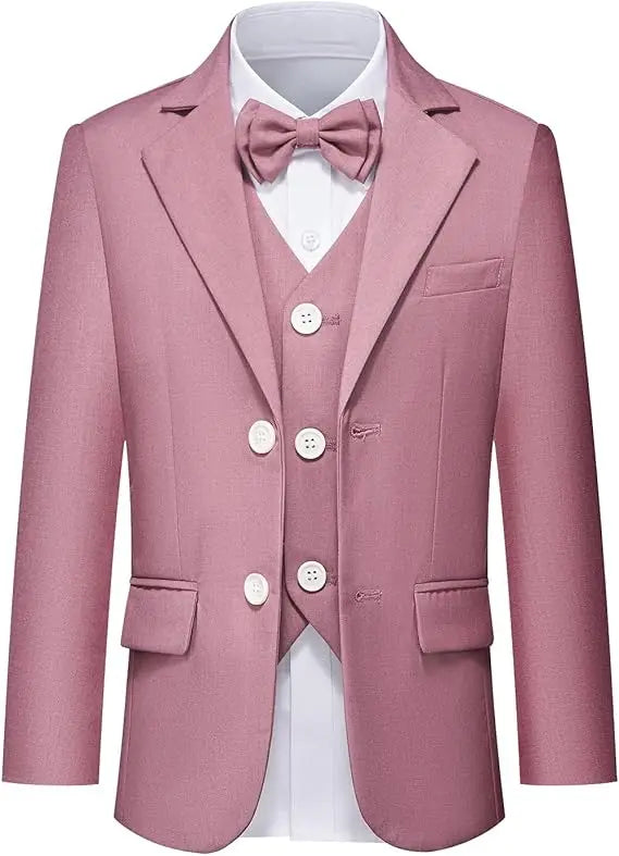 4 Pieces Pink Jacket Vest Pants Bowtie Children Skinny Dress Gentleman Kids Photograph Suit Boys Graduation Performance Costume