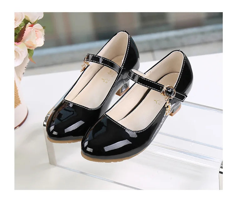 2024 New Four Seasons Girls High Heels Princess Performance Shoe for Students White Children Wedding Party Dnace Shoes Black Red