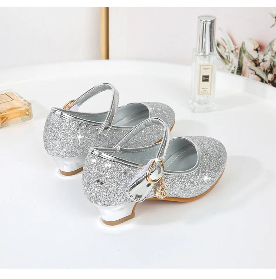 Children High Heels Fashionable Piano Runway Performance Shoes Girls' Leather Shoe Princess Shoes Sequined Single Shoes HSD09