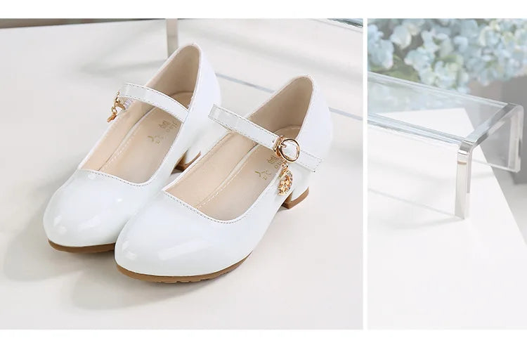 2024 New Four Seasons Girls High Heels Princess Performance Shoe for Students White Children Wedding Party Dnace Shoes Black Red