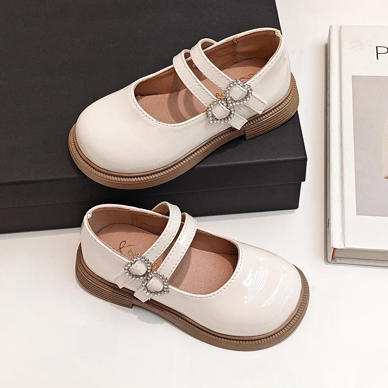 Girls Mary Jane Shoes Children's Double Heart Buckle Princess Shoes Lolita Style Kids Leather Shoes for Party Wedding Size 21-36