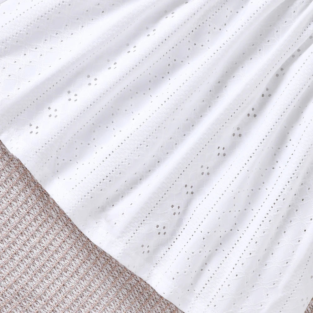 Girls' Summer Fashion Hollow Bow Pure White Dress