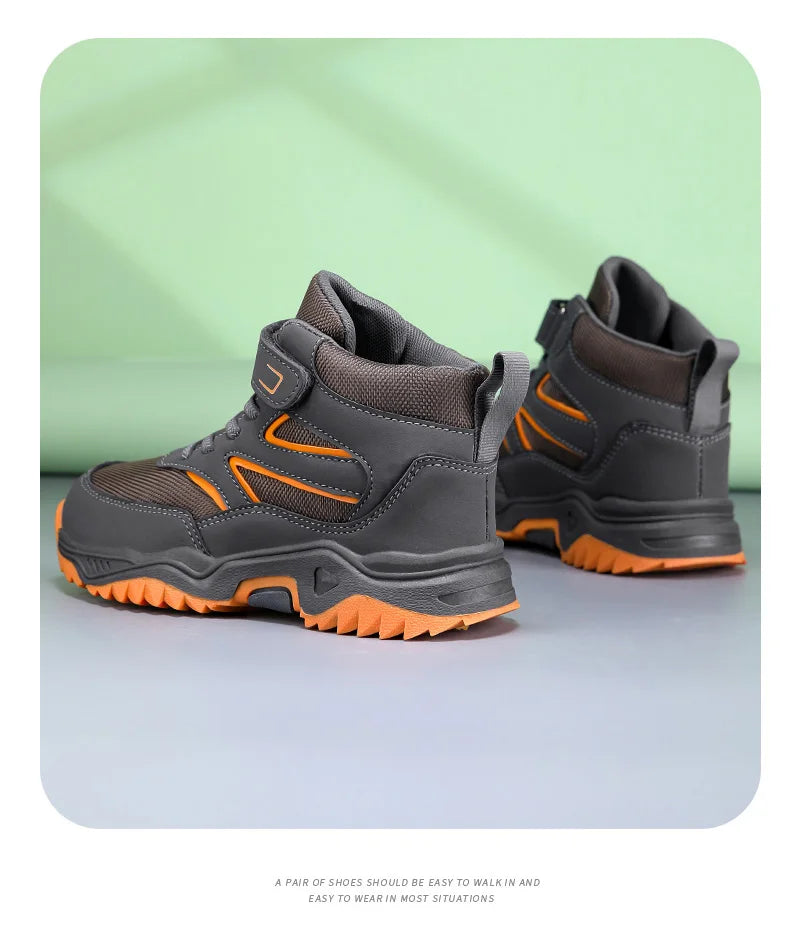 Children Casual Luminous Shoes For Boys Breathable Sneaker Winter Warm Plush Kids Hook&Loop Non-slipl Hiking Sports Shoes