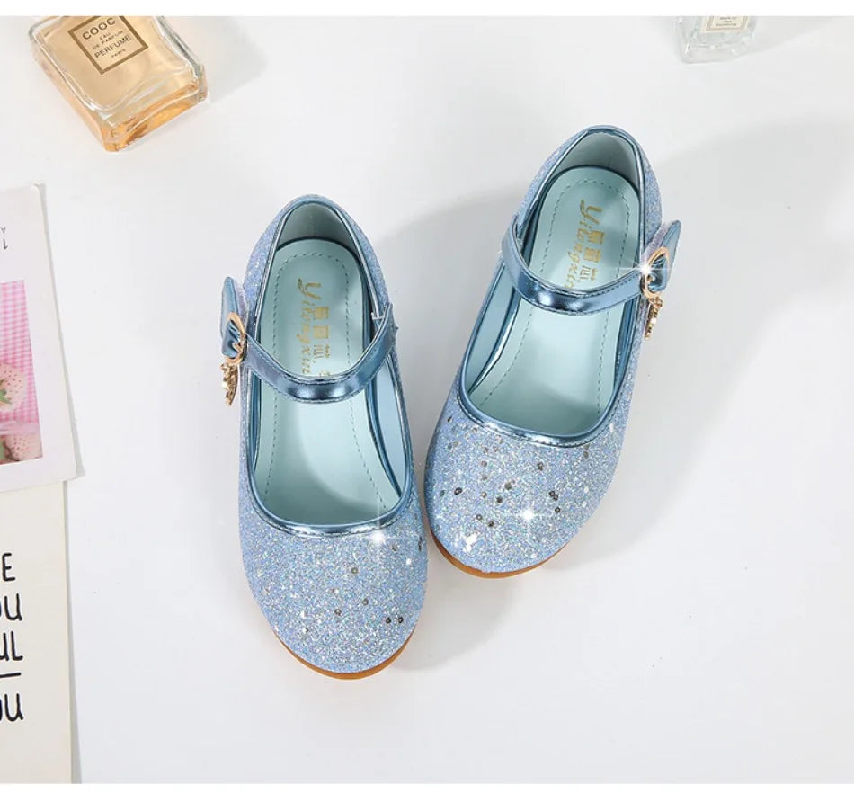 Children High Heels Fashionable Piano Runway Performance Shoes Girls' Leather Shoe Princess Shoes Sequined Single Shoes HSD09