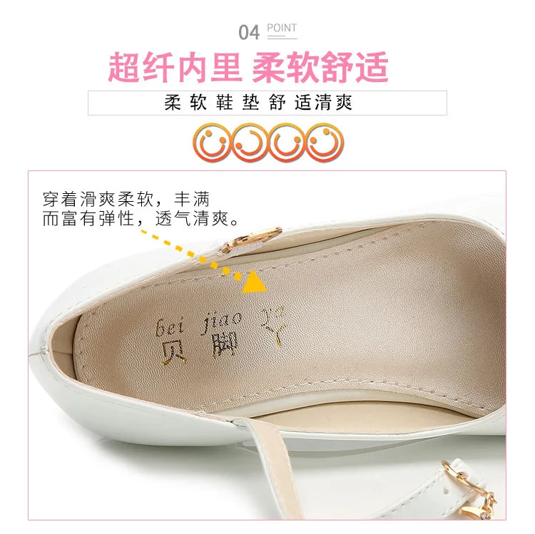 2024 New Four Seasons Girls High Heels Princess Performance Shoe for Students White Children Wedding Party Dnace Shoes Black Red