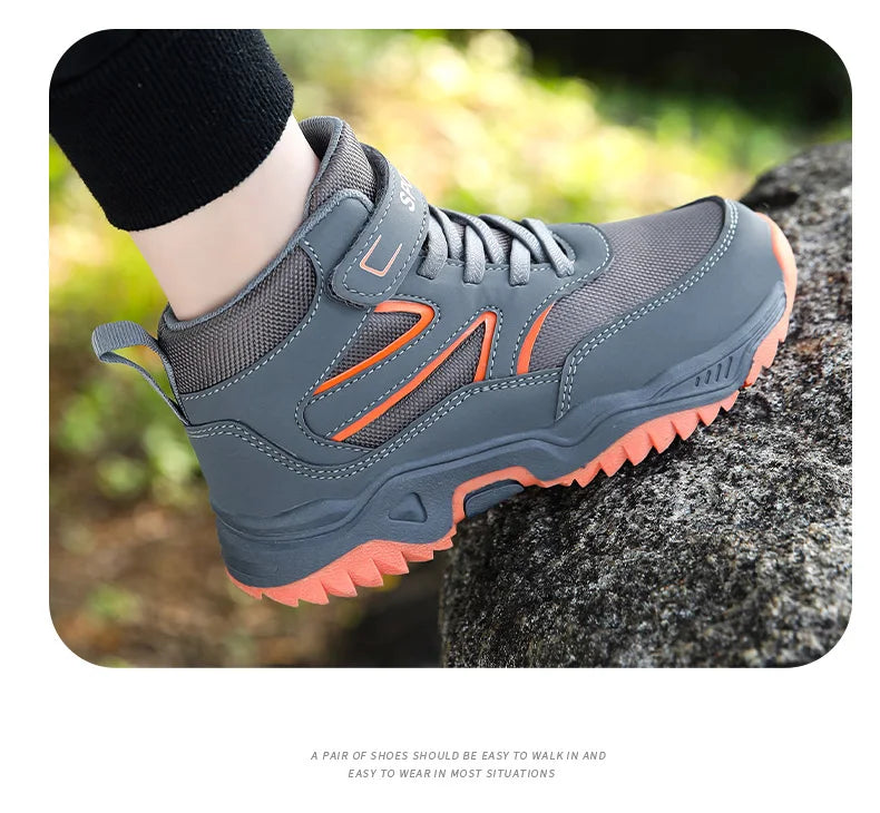 Children Casual Luminous Shoes For Boys Breathable Sneaker Winter Warm Plush Kids Hook&Loop Non-slipl Hiking Sports Shoes