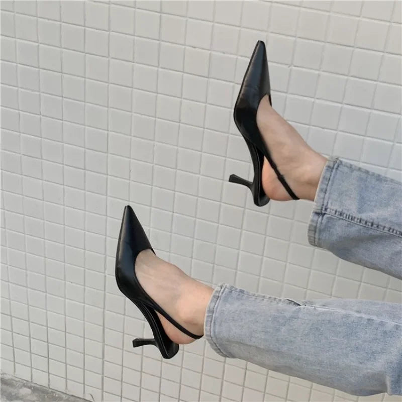 New Style Bailamos Women Sandals Pointed Toe Elegant Low-heel Shoes Summer Fashion Slingback Woman Mules Shoes Pumps Dress Shoes