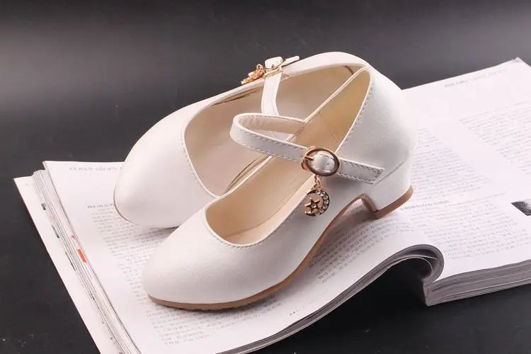 2024 New Four Seasons Girls High Heels Princess Performance Shoe for Students White Children Wedding Party Dnace Shoes Black Red