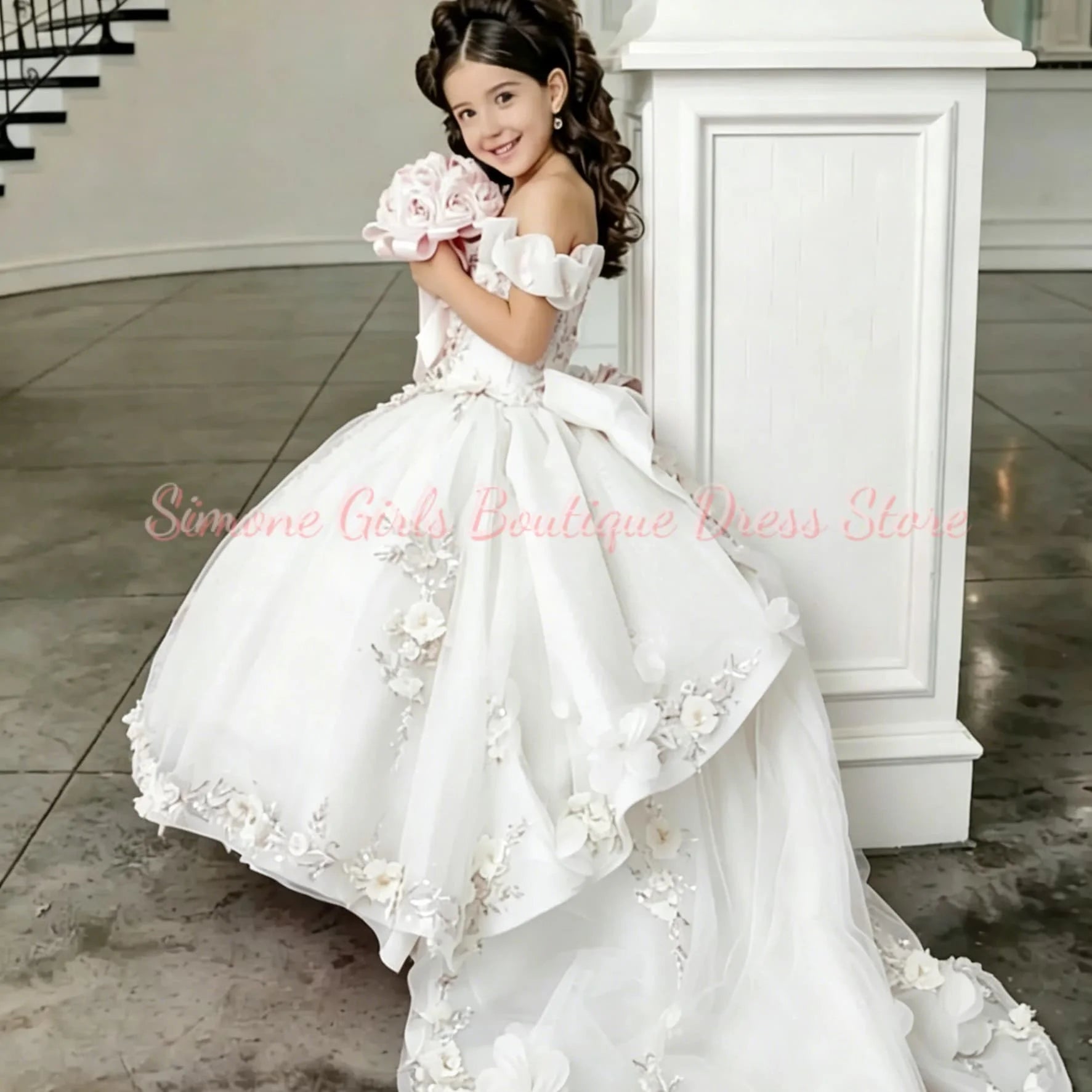 Girls Off Shoulder Tulle Birthday Gown – BloomNest
