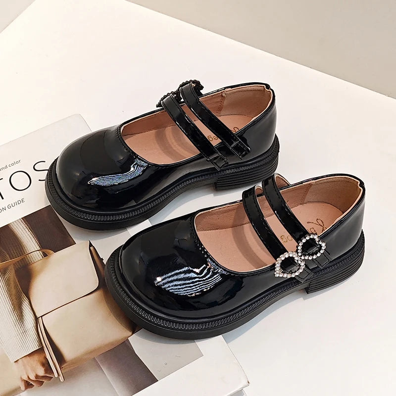 Girls Mary Jane Shoes Children's Double Heart Buckle Princess Shoes Lolita Style Kids Leather Shoes for Party Wedding Size 21-36