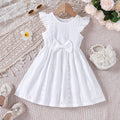 Girls' Summer Fashion Hollow Bow Pure White Dress