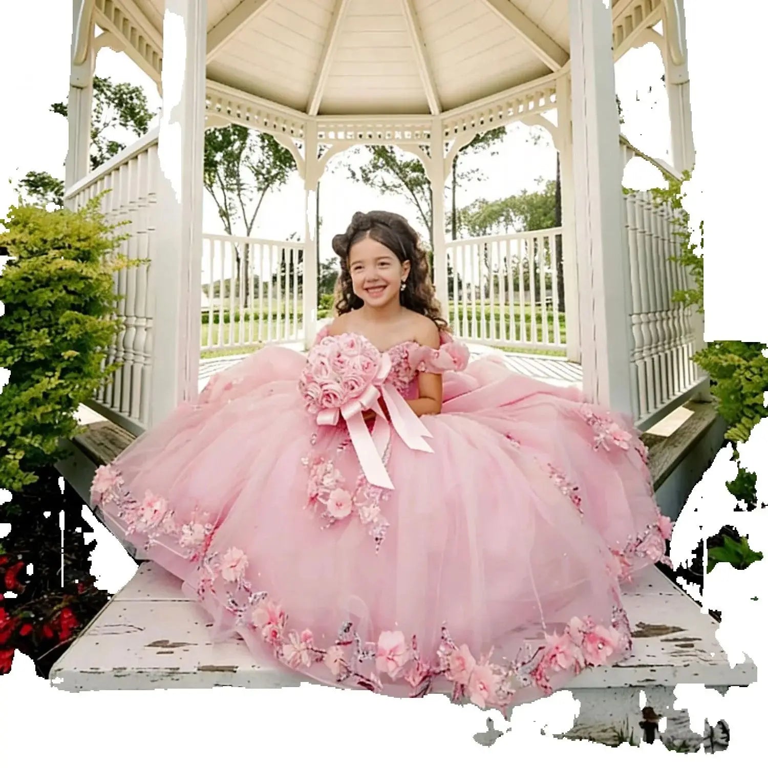 Girls Off Shoulder Tulle Birthday Gown – BloomNest