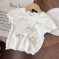 Children's Clothing Sets Bow Short Sleeve Top + Plaid Wide Leg Pants Set Girls Bow T-shirt Clothes Kids Toddler Princess Clothes