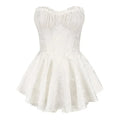 Sleeveless High Waist Off Shoulder Women's Short Dress Spring Summer Sexy Printed Lace Pullover A- Line Mini Dress for Party