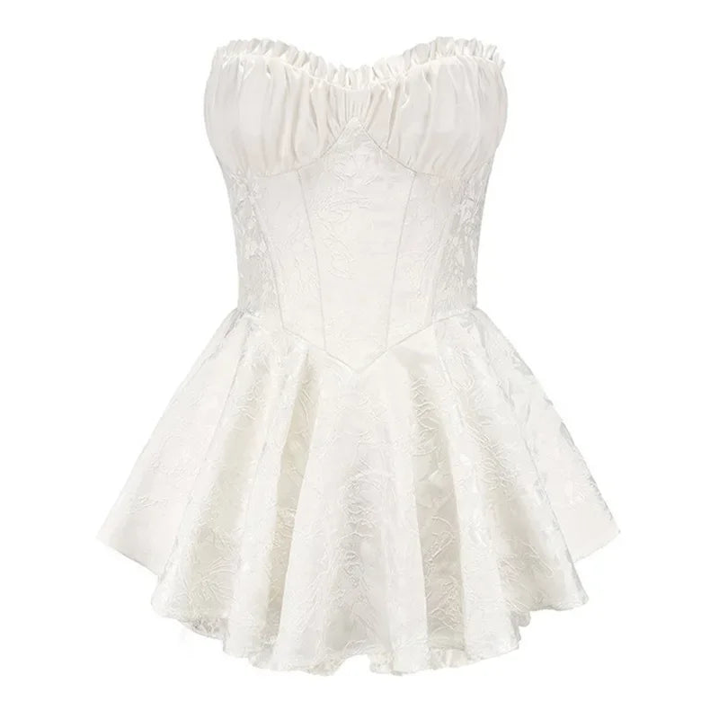 Sleeveless High Waist Off Shoulder Women's Short Dress Spring Summer Sexy Printed Lace Pullover A- Line Mini Dress for Party