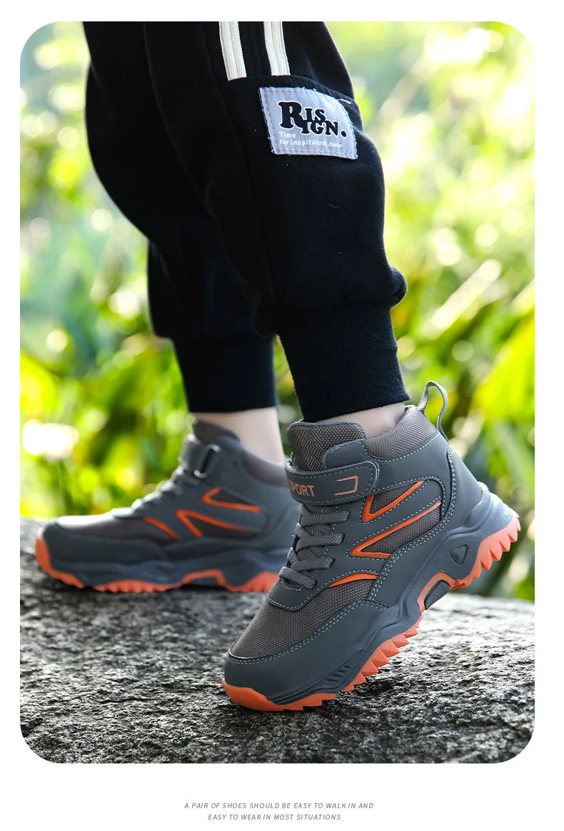 Children Casual Luminous Shoes For Boys Breathable Sneaker Winter Warm Plush Kids Hook&Loop Non-slipl Hiking Sports Shoes
